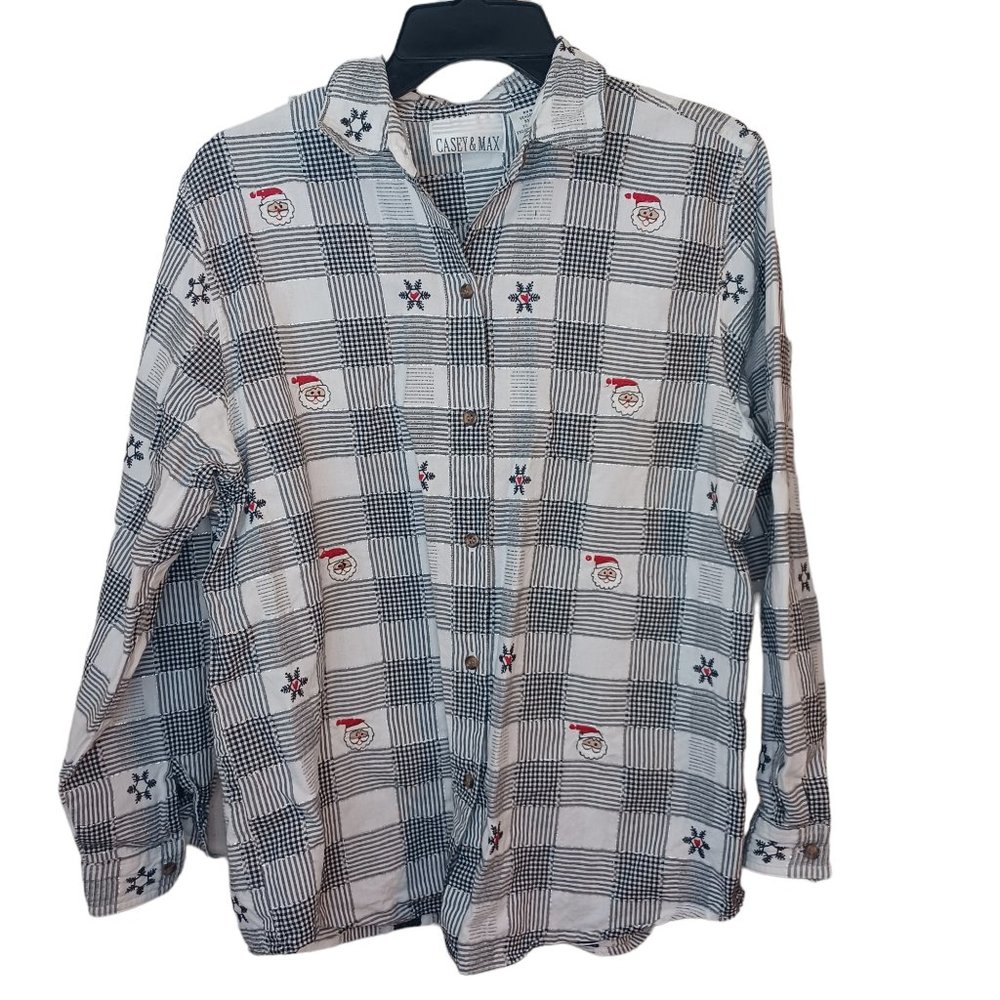 Casey & Max Button Down Plaid Christmas Top Size Large